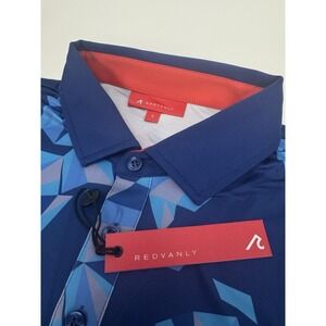 NWT Redvanly BOND Origami‎ Print Performance Golf Polo Shirt Blue LARGE $110